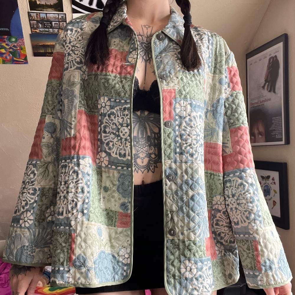 Earthy Floral Silk Patchwork Jacket - image 2